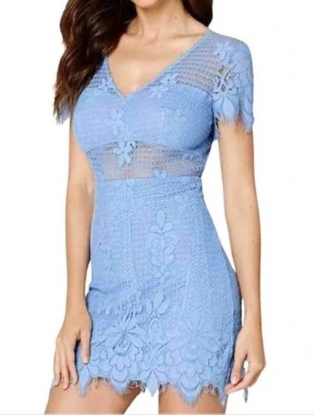 NWT Bebe Light Blue Lace Tory V-Neck Mini Dress